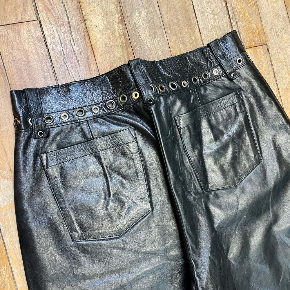 Vintage Roberto Cavalli "Just Cavalli" Black Leather Trousers with Grommet Detai - Picture 4 of 7